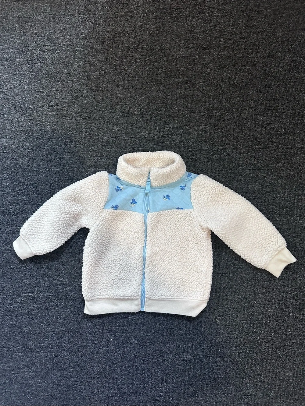 Carter's Ivory Sherpa Zip Jacket with Light Blue Yoke
